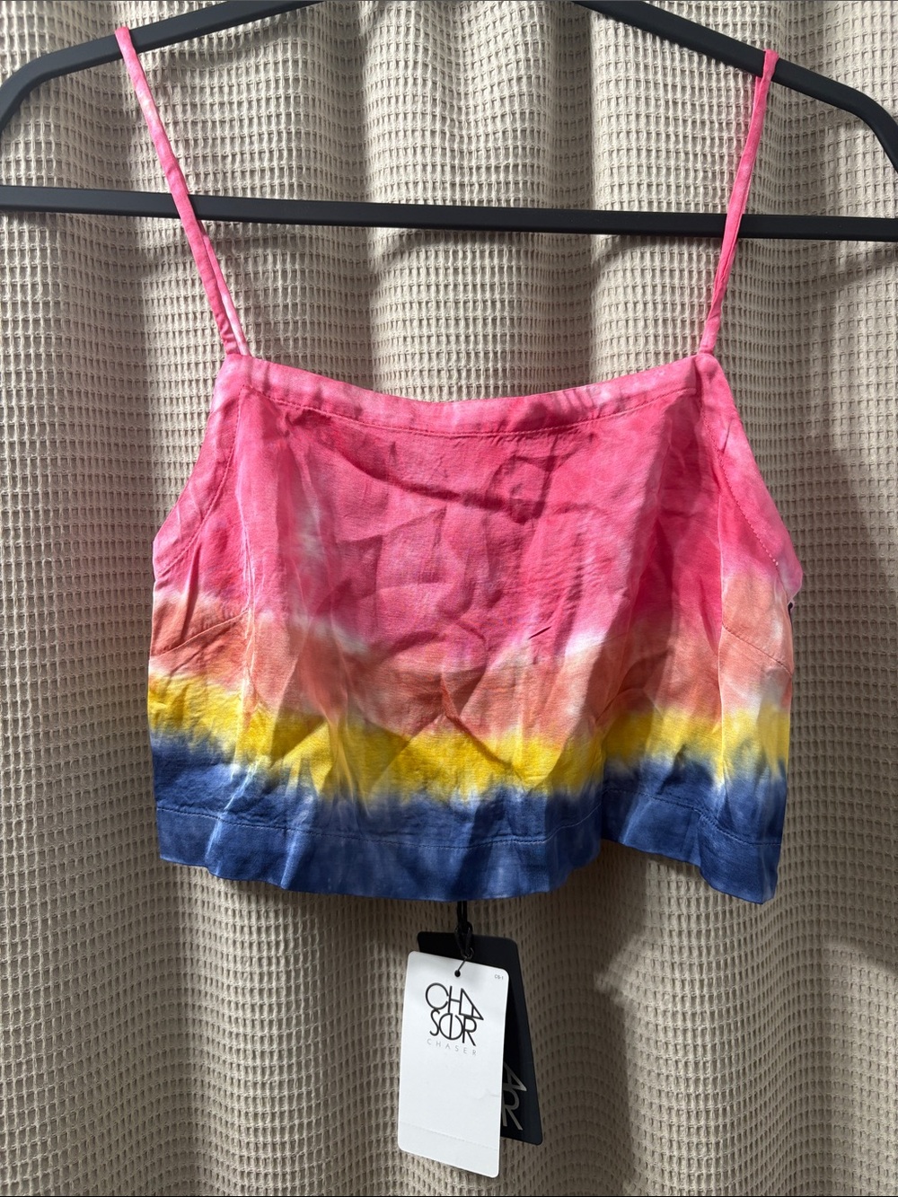Chaser Anthropologie Pink Yellow Blue Tie-Dye Cropped Cami silky feel